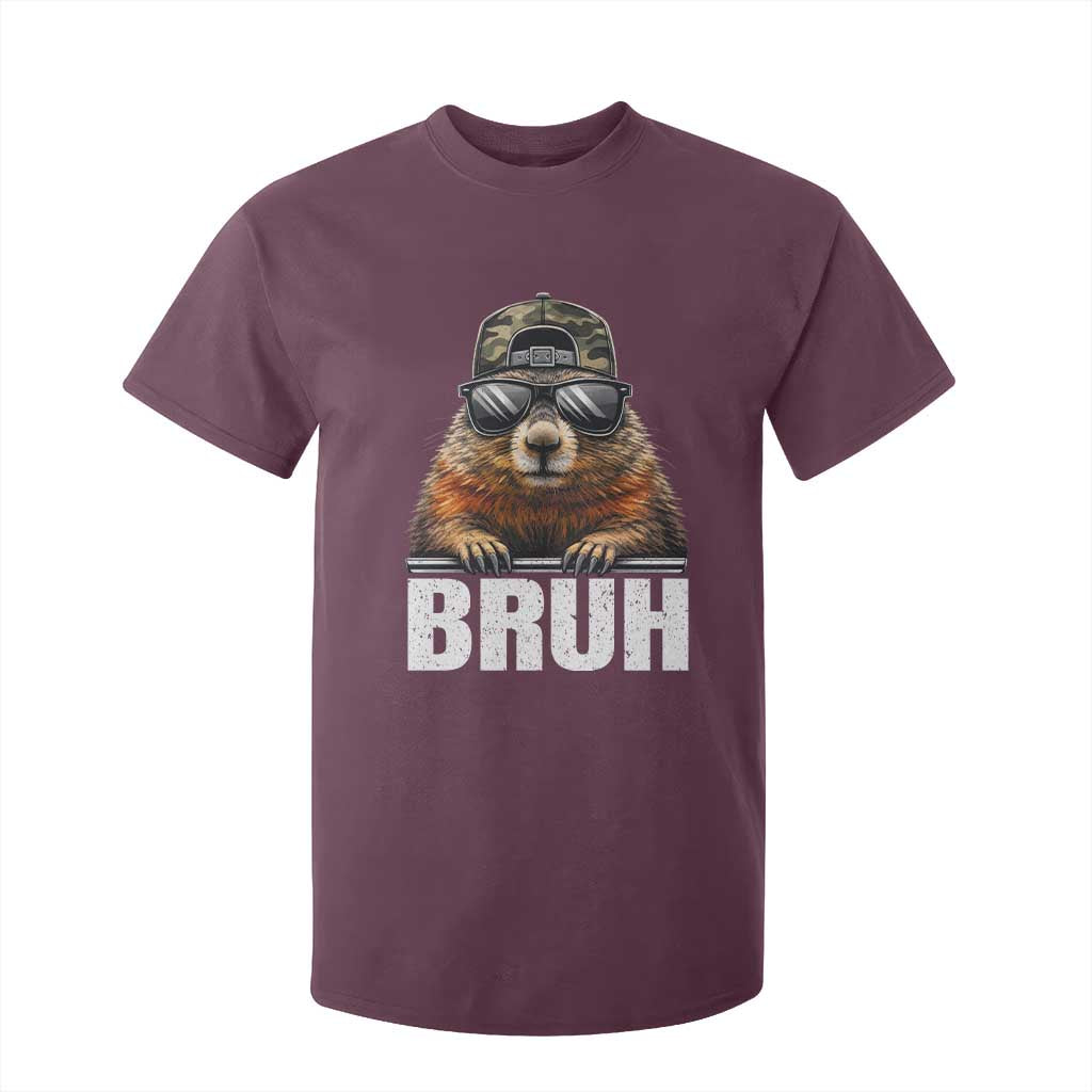 Bruh Groundhog T Shirt For Kid Funny Woodchuck Camo Hat Youth Teens Kids Slang TS10 Maroon Print Your Wear