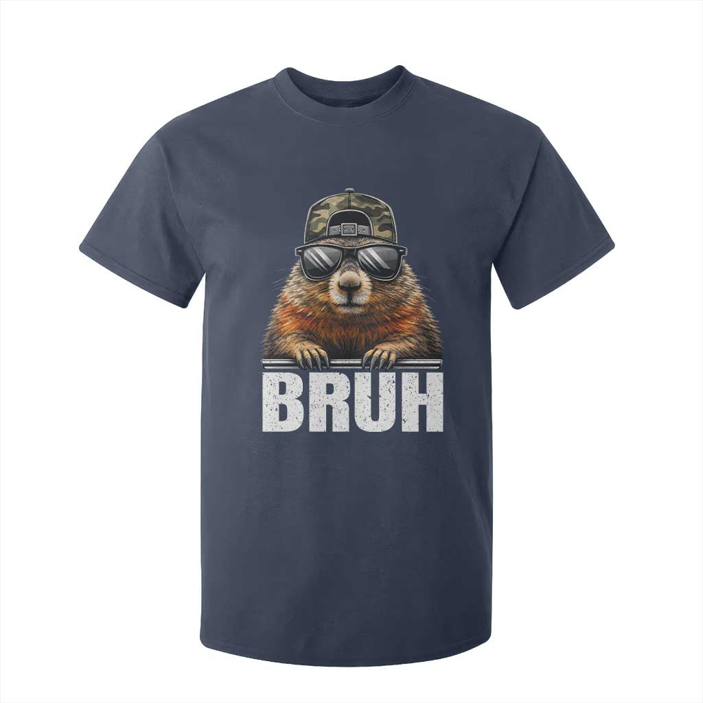 Bruh Groundhog T Shirt For Kid Funny Woodchuck Camo Hat Youth Teens Kids Slang TS10 Navy Print Your Wear