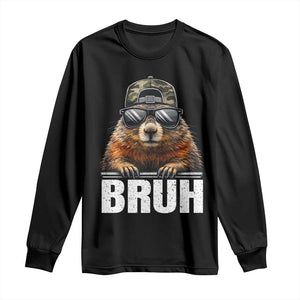 Bruh Groundhog Long Sleeve Shirt Funny Woodchuck Camo Hat Youth Teens Kids Slang TS10 Black Print Your Wear