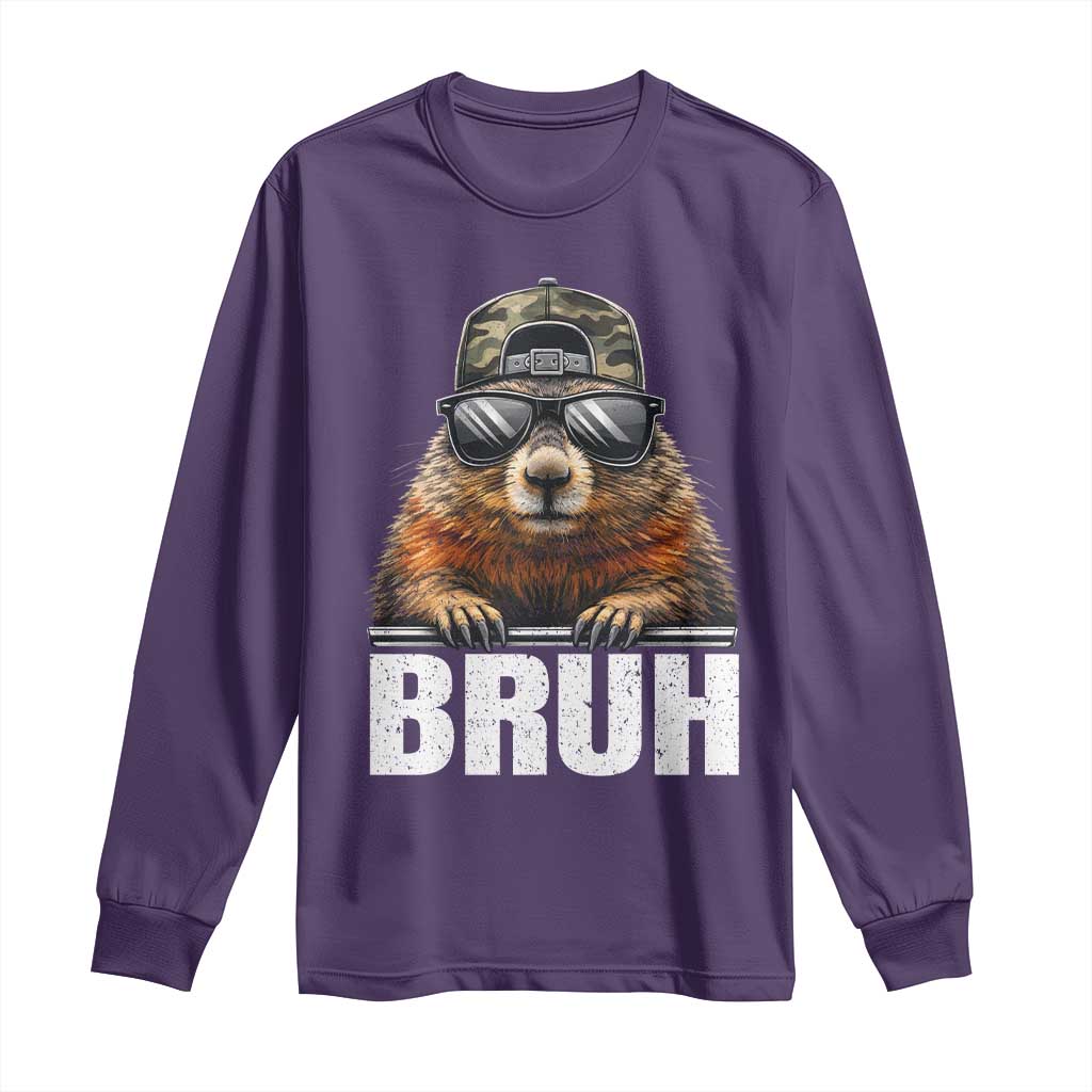 Bruh Groundhog Long Sleeve Shirt Funny Woodchuck Camo Hat Youth Teens Kids Slang TS10 Purple Print Your Wear
