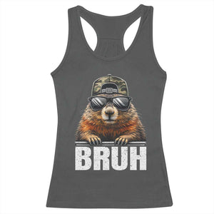 Bruh Groundhog Racerback Tank Top Funny Woodchuck Camo Hat Youth Teens Kids Slang TS10 Dark Heather Print Your Wear