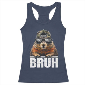 Bruh Groundhog Racerback Tank Top Funny Woodchuck Camo Hat Youth Teens Kids Slang TS10 Navy Print Your Wear