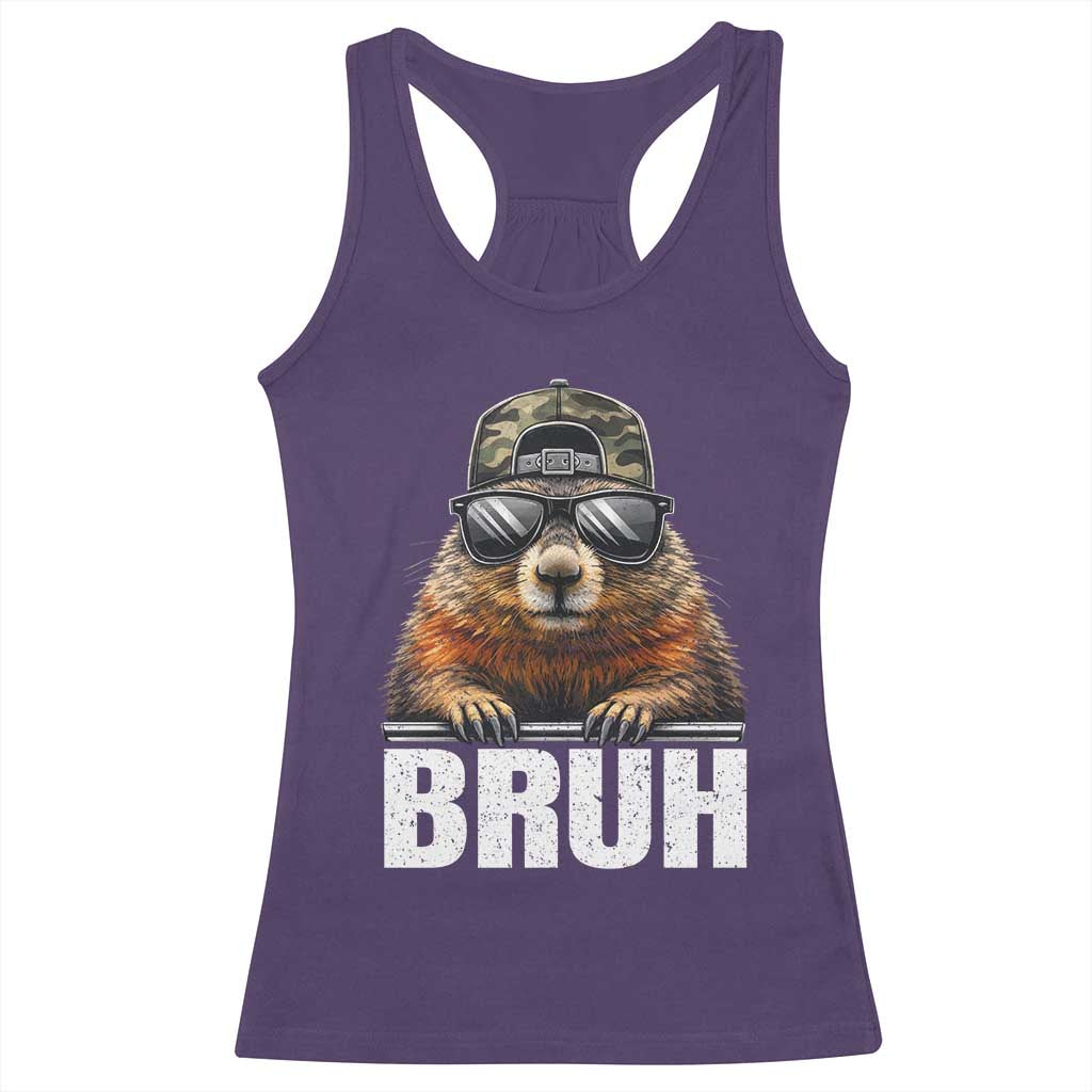 Bruh Groundhog Racerback Tank Top Funny Woodchuck Camo Hat Youth Teens Kids Slang TS10 Purple Print Your Wear
