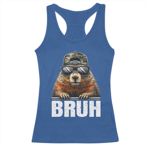 Bruh Groundhog Racerback Tank Top Funny Woodchuck Camo Hat Youth Teens Kids Slang TS10 Royal Blue Print Your Wear