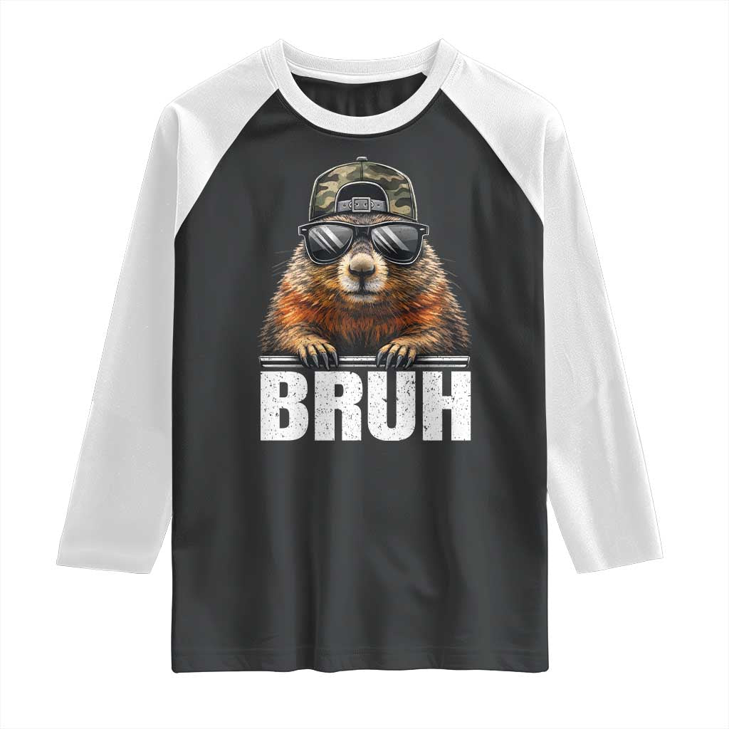Bruh Groundhog Raglan Shirt Funny Woodchuck Camo Hat Youth Teens Kids Slang TS10 Black White Print Your Wear