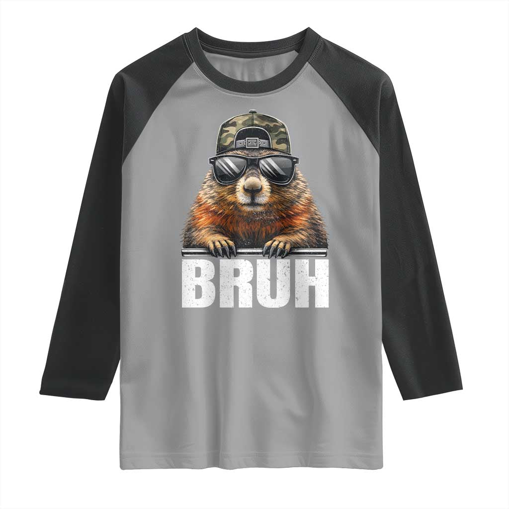 Bruh Groundhog Raglan Shirt Funny Woodchuck Camo Hat Youth Teens Kids Slang TS10 Sport Gray Black Print Your Wear