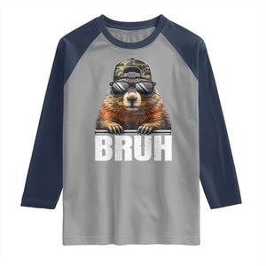 Bruh Groundhog Raglan Shirt Funny Woodchuck Camo Hat Youth Teens Kids Slang TS10 Sport Gray Navy Print Your Wear