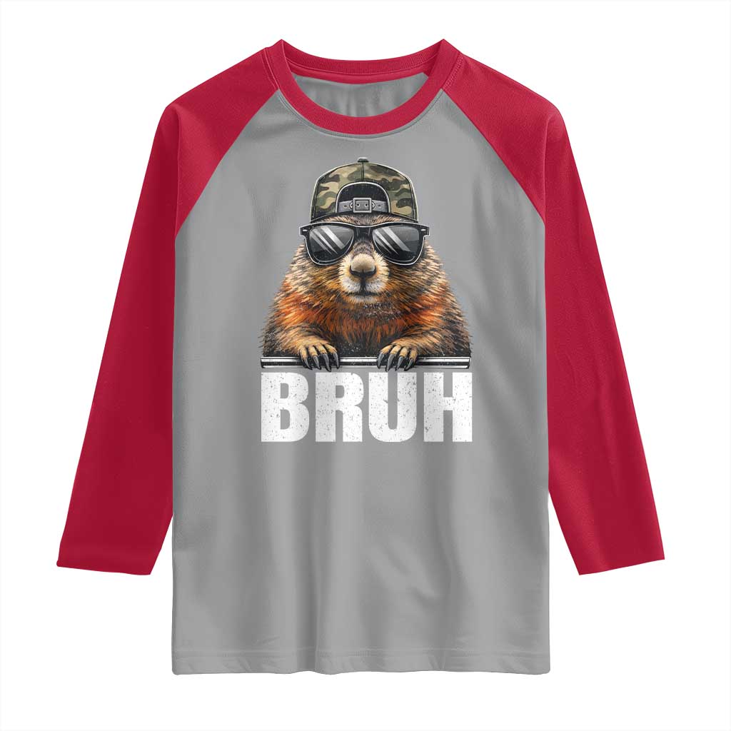 Bruh Groundhog Raglan Shirt Funny Woodchuck Camo Hat Youth Teens Kids Slang TS10 Sport Gray Red Print Your Wear