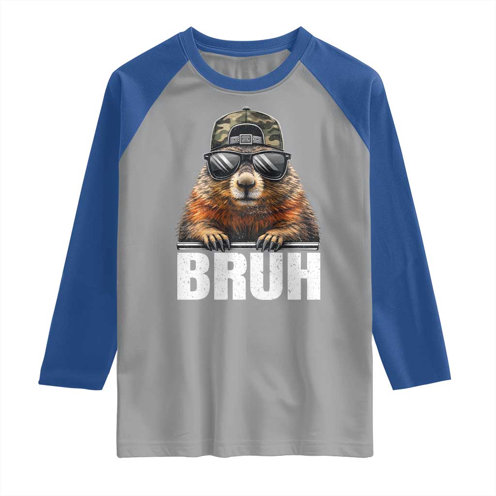 Bruh Groundhog Raglan Shirt Funny Woodchuck Camo Hat Youth Teens Kids Slang TS10 Sport Gray Royal Print Your Wear