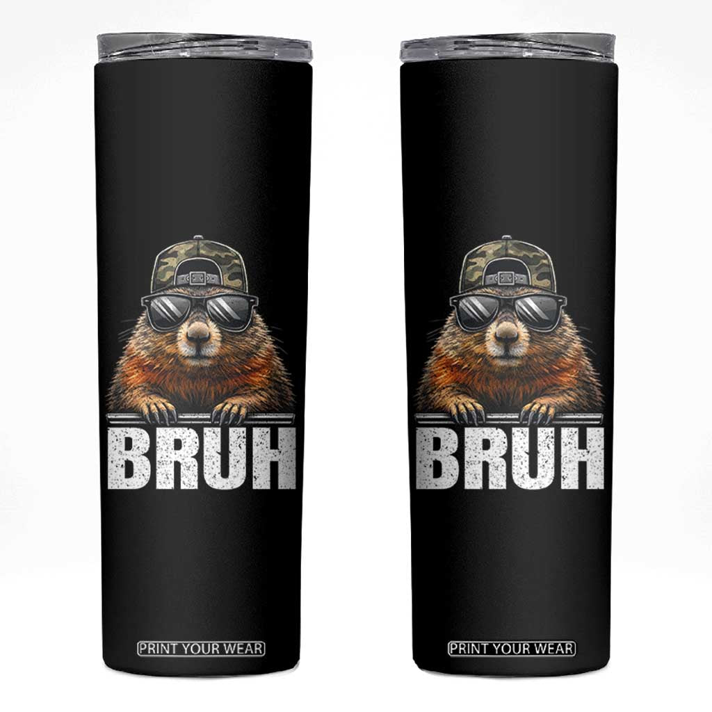Bruh Groundhog Skinny Tumbler Funny Woodchuck Camo Hat Youth Teens Kids Slang TS10 Black Print Your Wear