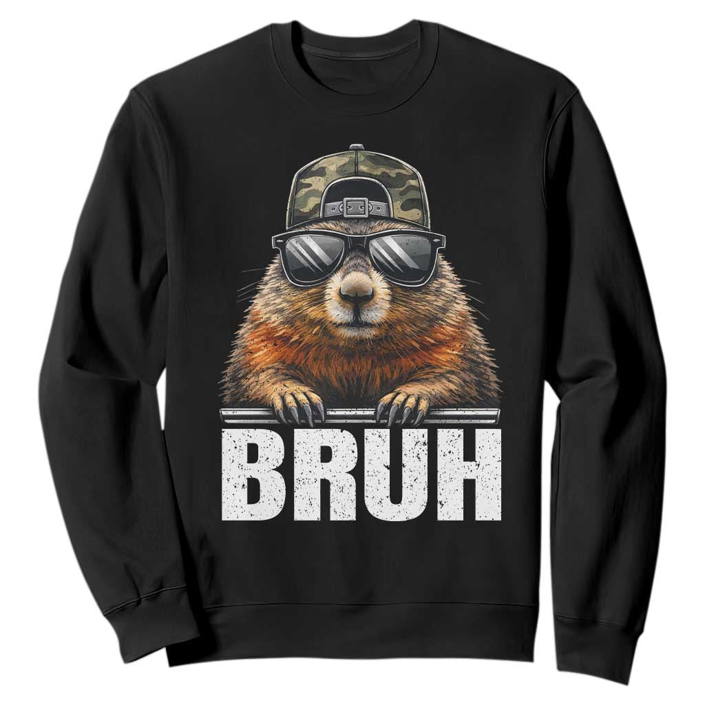 Bruh Groundhog Sweatshirt Funny Woodchuck Camo Hat Youth Teens Kids Slang TS10 Black Print Your Wear