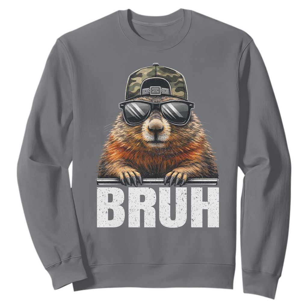 Bruh Groundhog Sweatshirt Funny Woodchuck Camo Hat Youth Teens Kids Slang TS10 Charcoal Print Your Wear