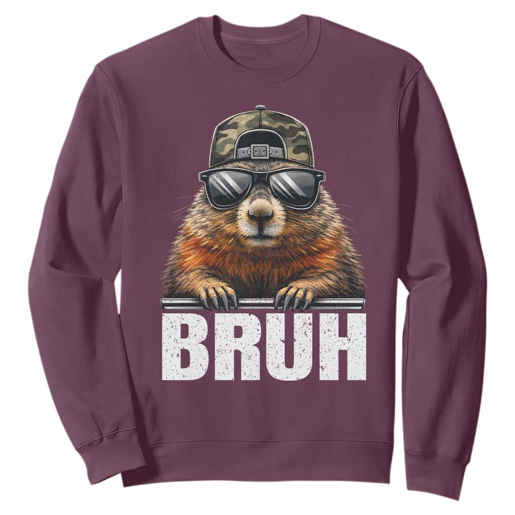 Bruh Groundhog Sweatshirt Funny Woodchuck Camo Hat Youth Teens Kids Slang TS10 Maroon Print Your Wear
