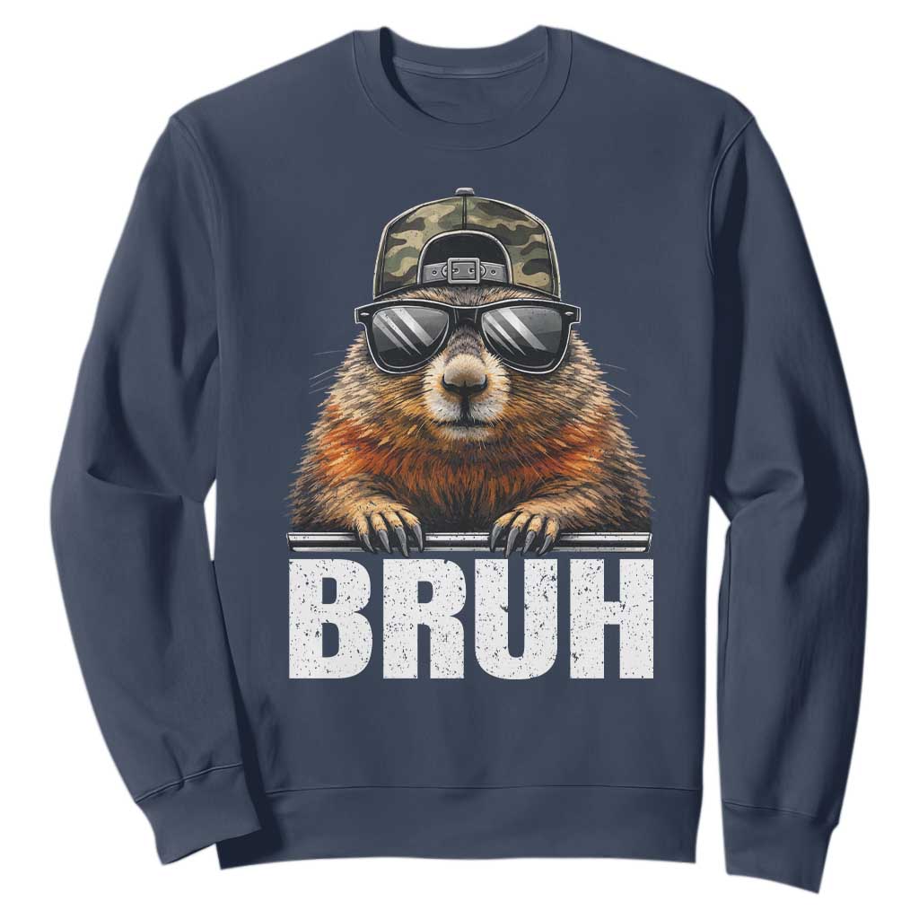 Bruh Groundhog Sweatshirt Funny Woodchuck Camo Hat Youth Teens Kids Slang TS10 Navy Print Your Wear