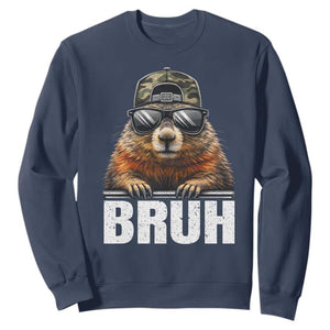 Bruh Groundhog Sweatshirt Funny Woodchuck Camo Hat Youth Teens Kids Slang TS10 Navy Print Your Wear