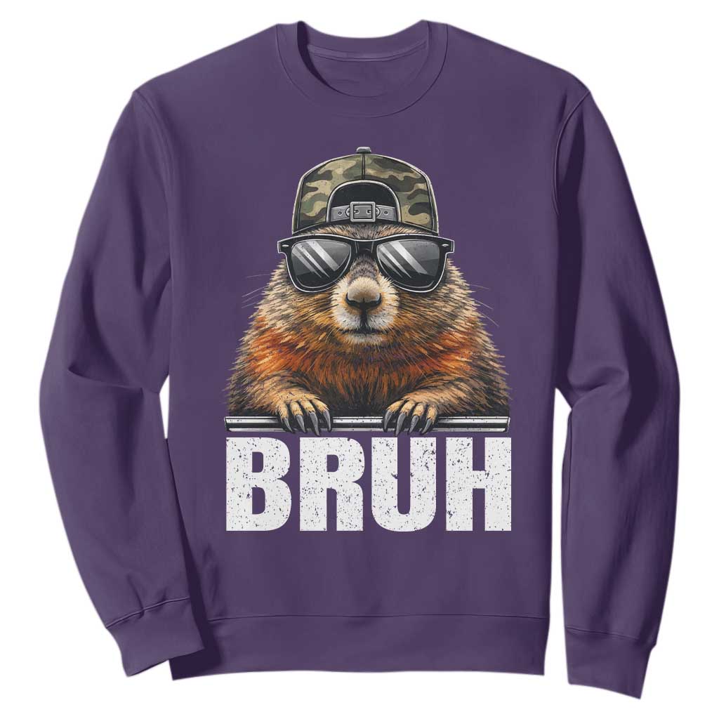 Bruh Groundhog Sweatshirt Funny Woodchuck Camo Hat Youth Teens Kids Slang TS10 Purple Print Your Wear