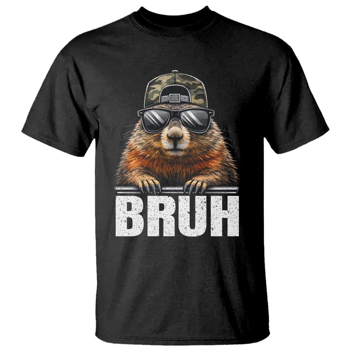 Bruh Groundhog T Shirt Funny Woodchuck Camo Hat Youth Teens Kids Slang TS10 Black Print Your Wear