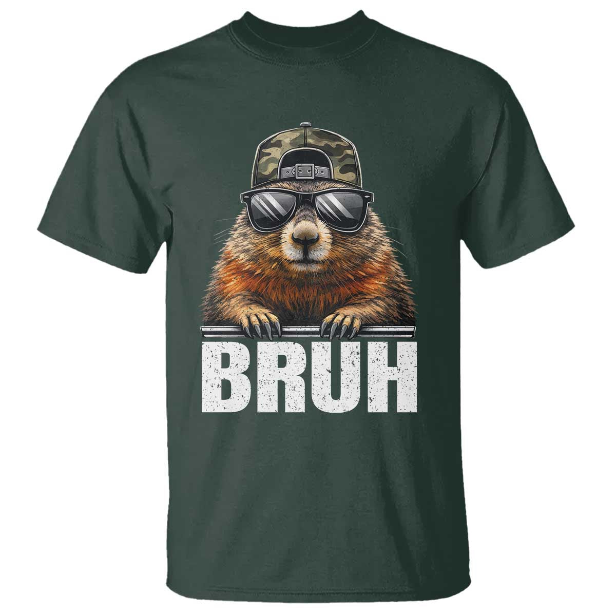 Bruh Groundhog T Shirt Funny Woodchuck Camo Hat Youth Teens Kids Slang TS10 Dark Forest Green Print Your Wear