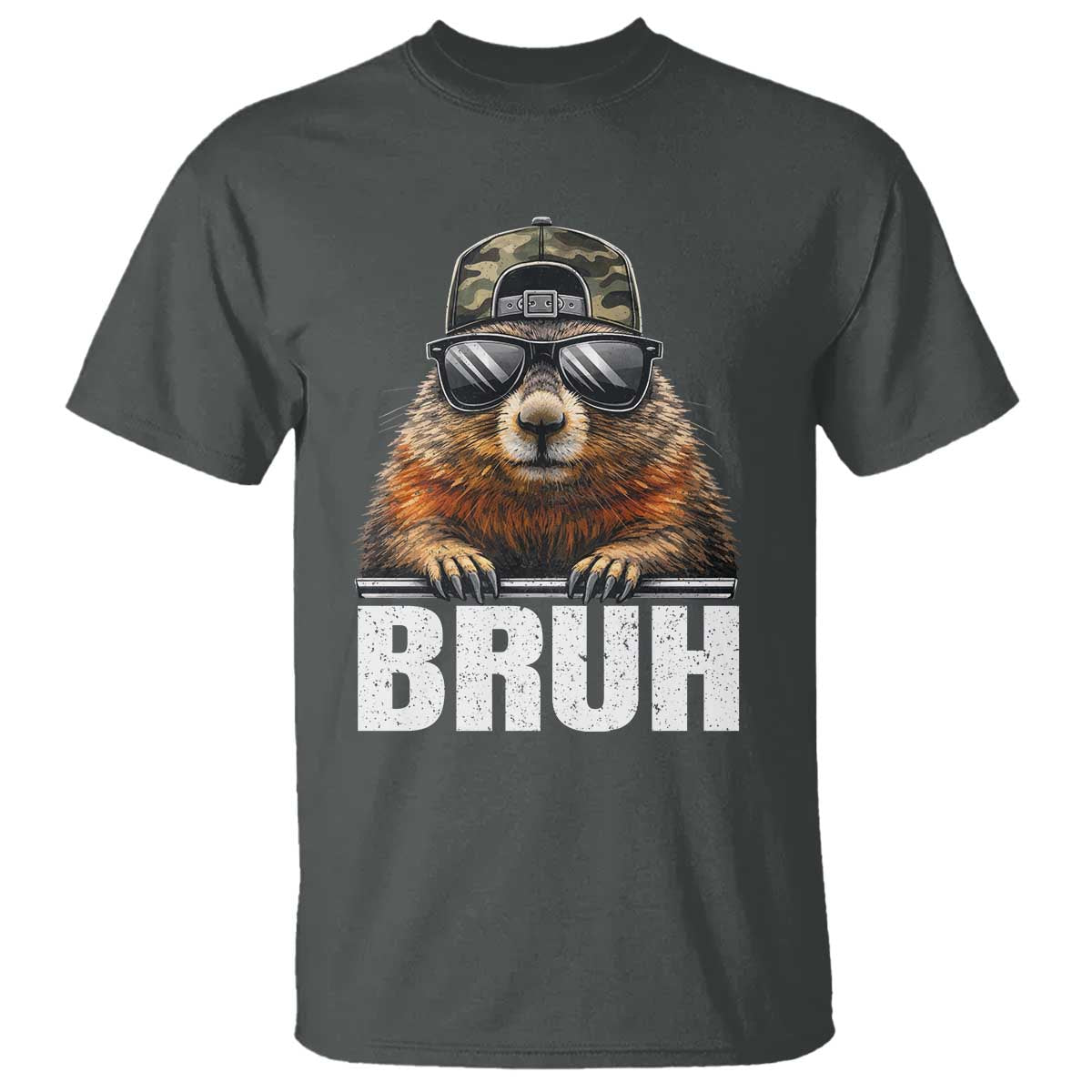 Bruh Groundhog T Shirt Funny Woodchuck Camo Hat Youth Teens Kids Slang TS10 Dark Heather Print Your Wear