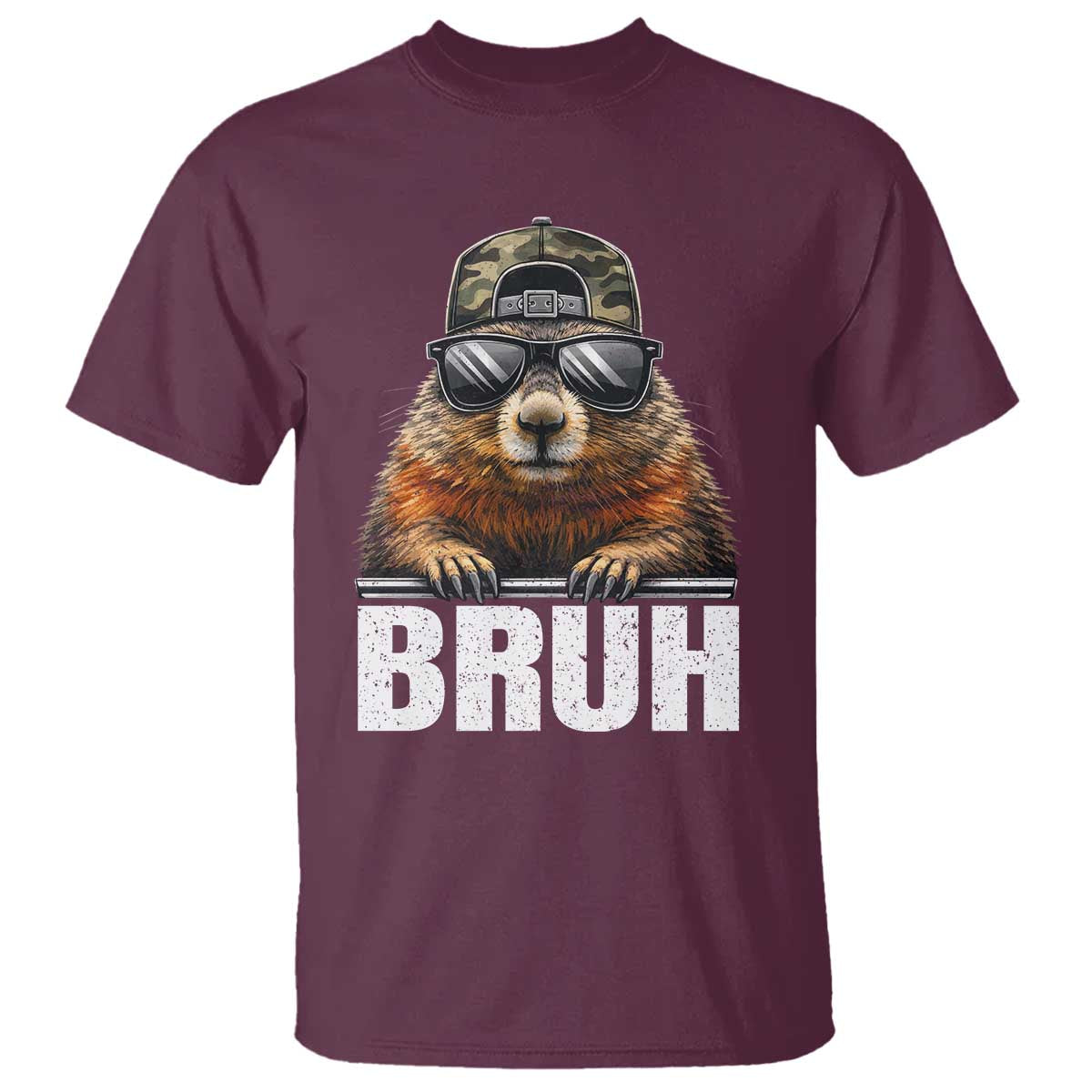 Bruh Groundhog T Shirt Funny Woodchuck Camo Hat Youth Teens Kids Slang TS10 Maroon Print Your Wear