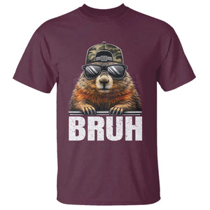 Bruh Groundhog T Shirt Funny Woodchuck Camo Hat Youth Teens Kids Slang TS10 Maroon Print Your Wear