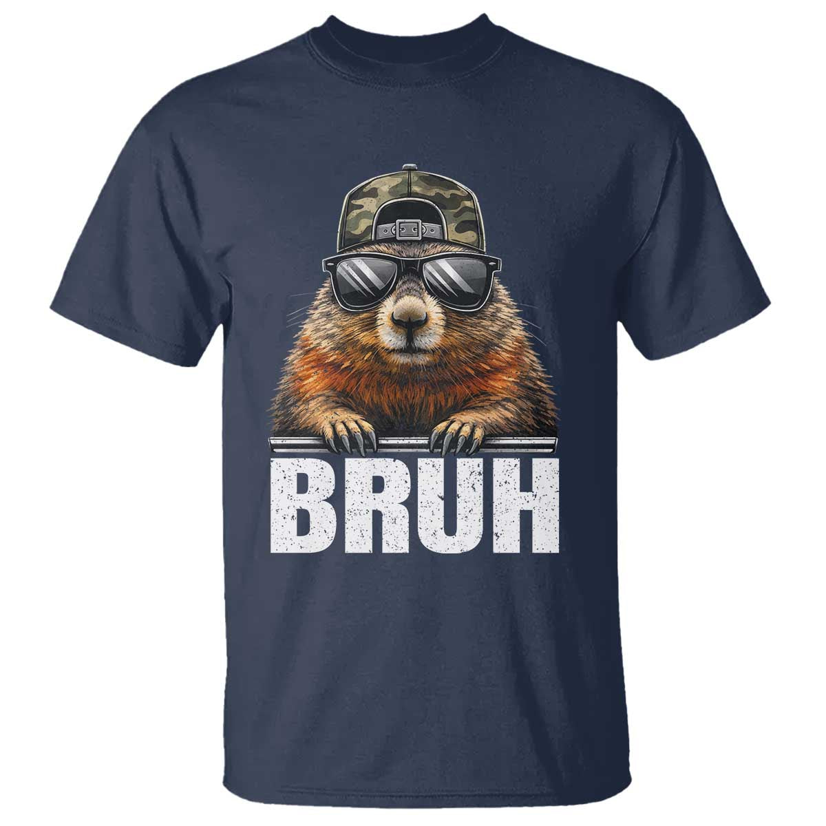 Bruh Groundhog T Shirt Funny Woodchuck Camo Hat Youth Teens Kids Slang TS10 Navy Print Your Wear