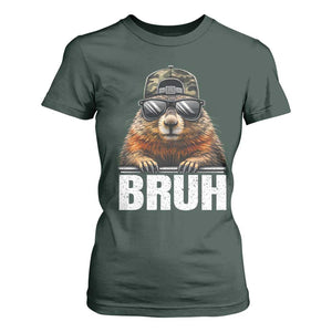 Bruh Groundhog T Shirt For Women Funny Woodchuck Camo Hat Youth Teens Kids Slang TS10 Dark Forest Green Print Your Wear