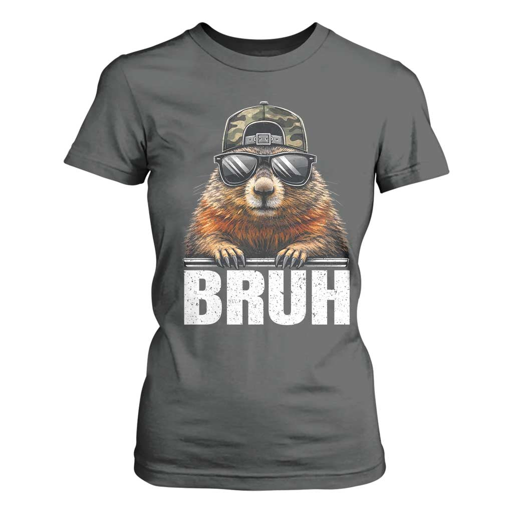 Bruh Groundhog T Shirt For Women Funny Woodchuck Camo Hat Youth Teens Kids Slang TS10 Dark Heather Print Your Wear