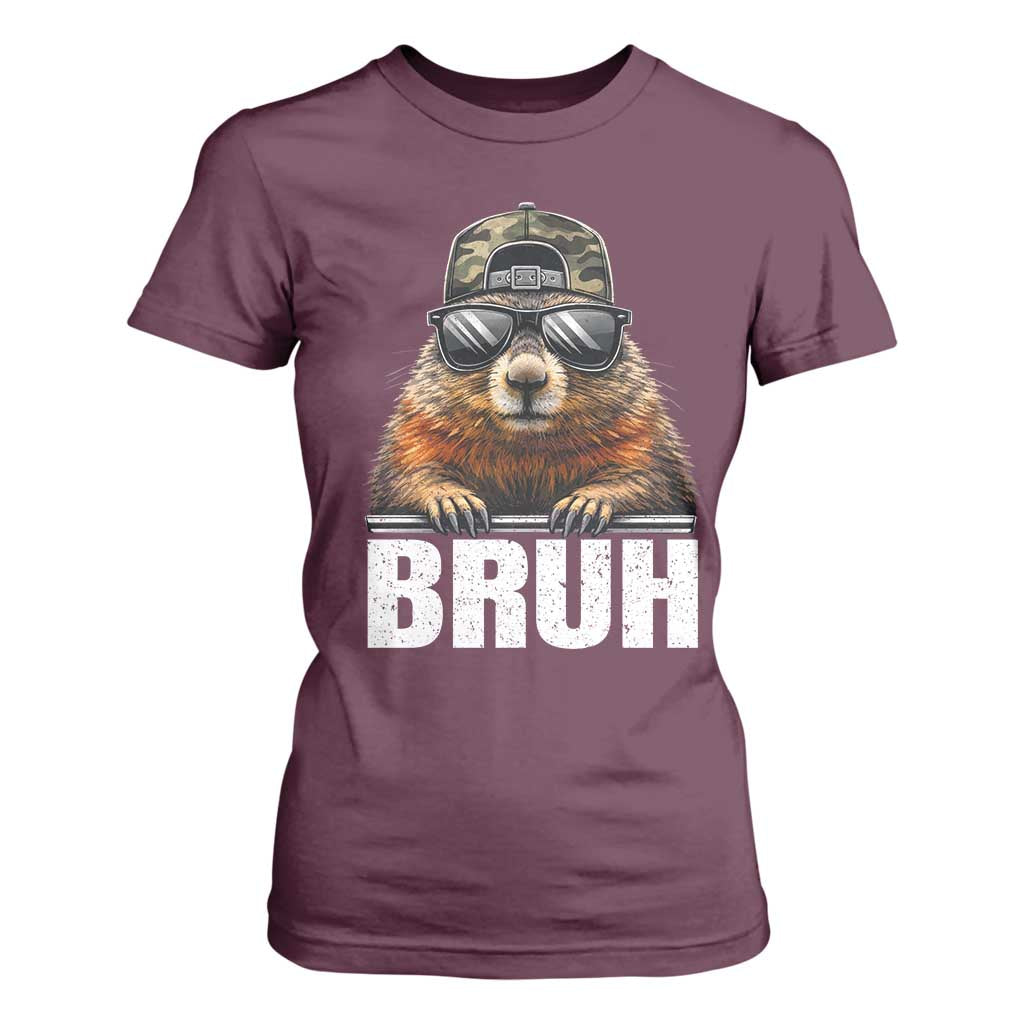 Bruh Groundhog T Shirt For Women Funny Woodchuck Camo Hat Youth Teens Kids Slang TS10 Maroon Print Your Wear