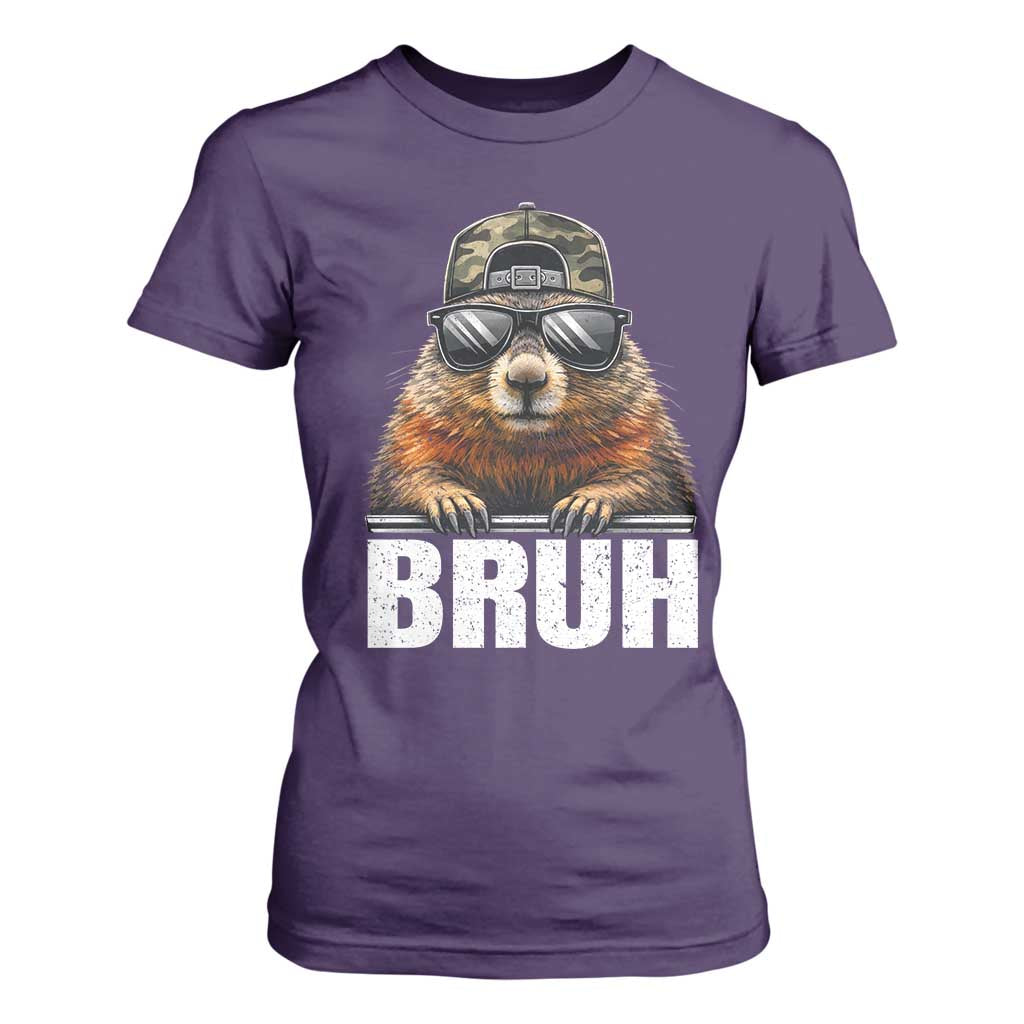 Bruh Groundhog T Shirt For Women Funny Woodchuck Camo Hat Youth Teens Kids Slang TS10 Purple Print Your Wear