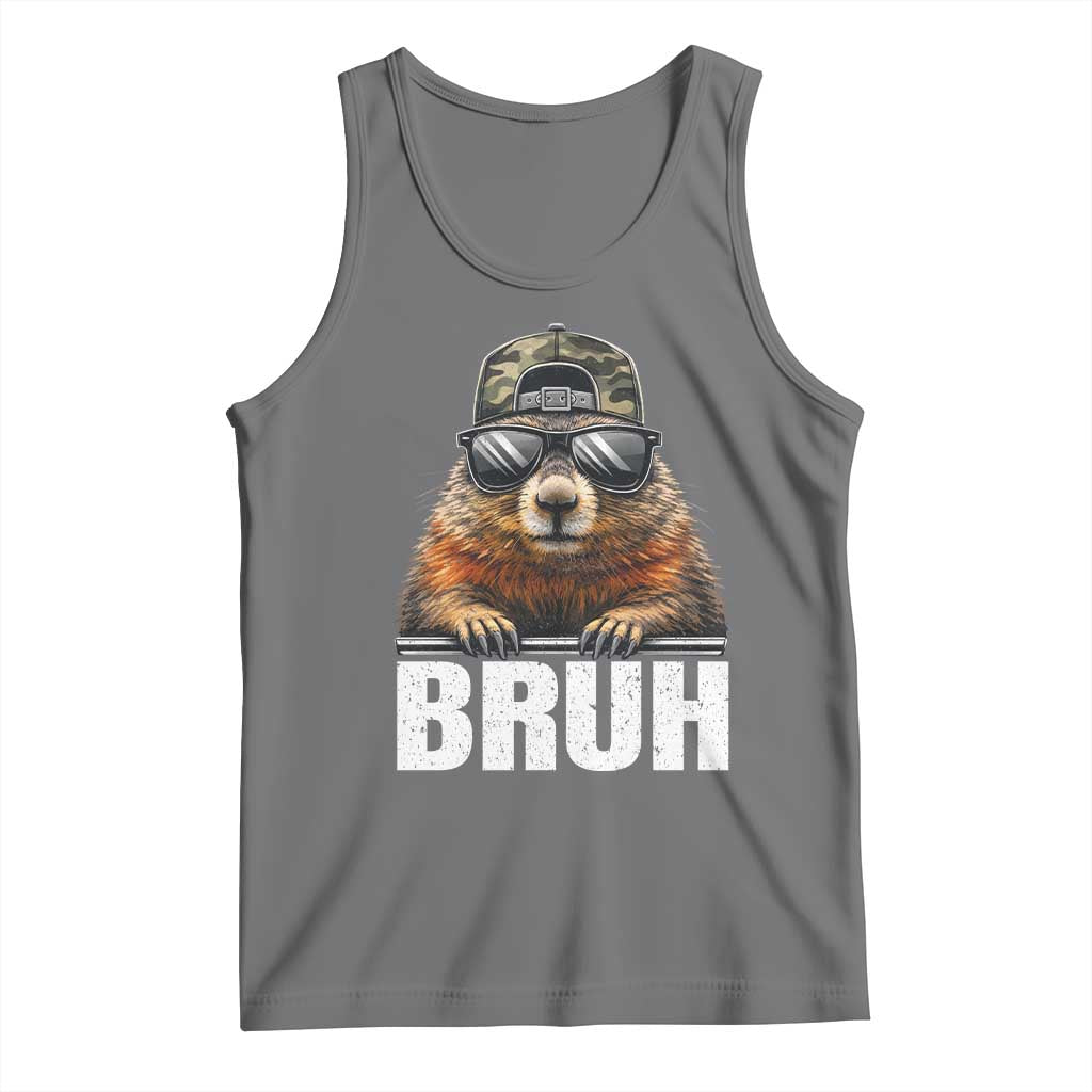 Bruh Groundhog Tank Top Funny Woodchuck Camo Hat Youth Teens Kids Slang TS10 Black Heather Print Your Wear