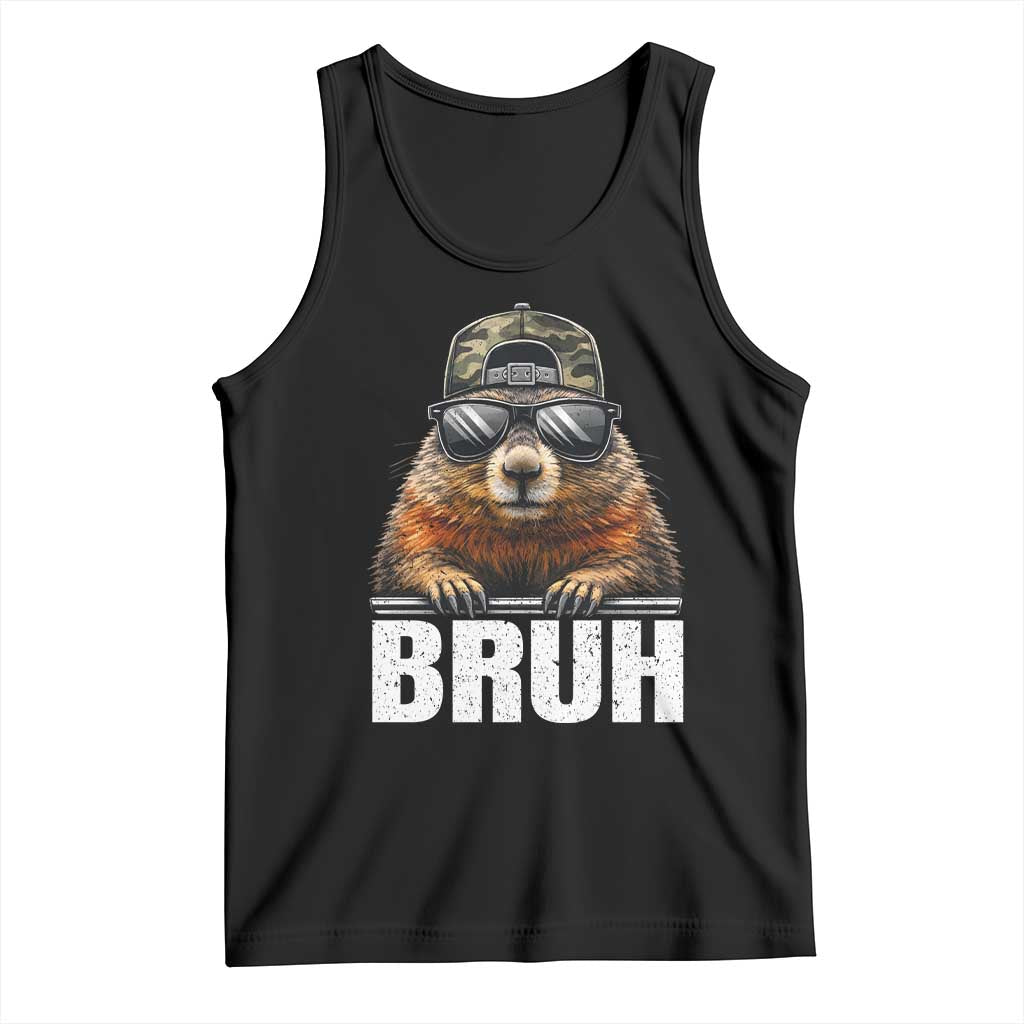 Bruh Groundhog Tank Top Funny Woodchuck Camo Hat Youth Teens Kids Slang TS10 Black Print Your Wear