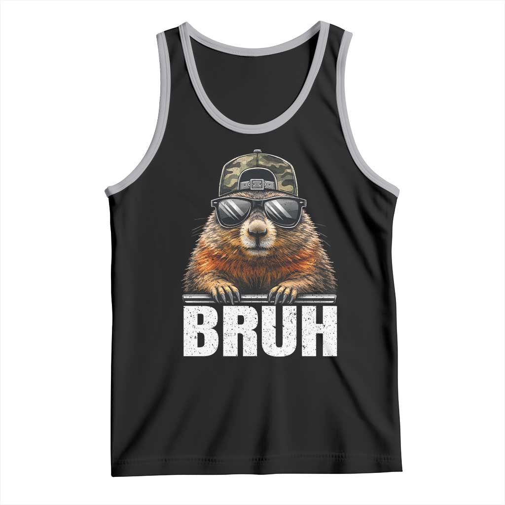Bruh Groundhog Tank Top Funny Woodchuck Camo Hat Youth Teens Kids Slang TS10 Black Athletic Heather Print Your Wear