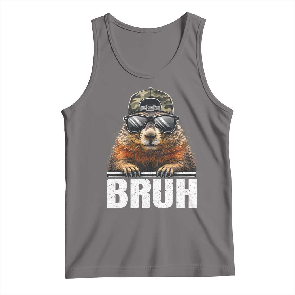 Bruh Groundhog Tank Top Funny Woodchuck Camo Hat Youth Teens Kids Slang TS10 Deep Heather Print Your Wear