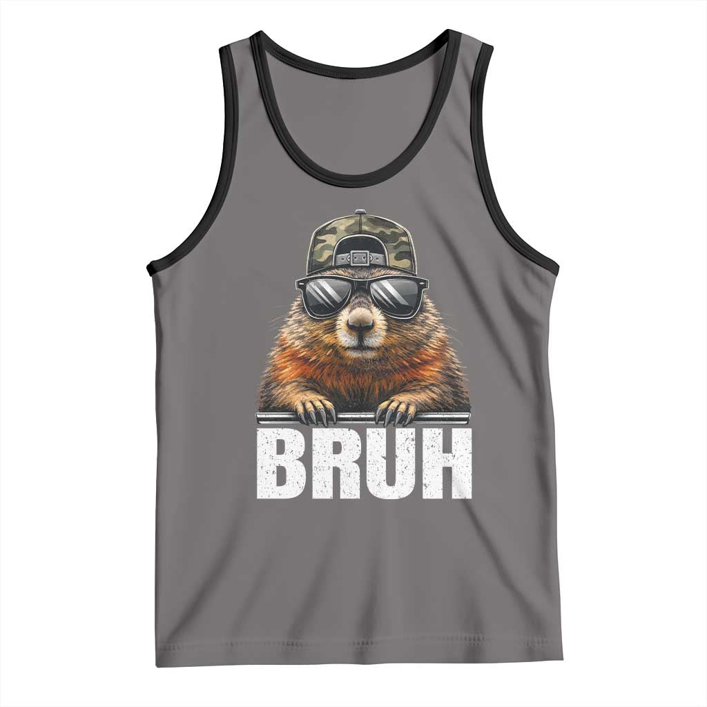 Bruh Groundhog Tank Top Funny Woodchuck Camo Hat Youth Teens Kids Slang TS10 Deep Heather Black Print Your Wear