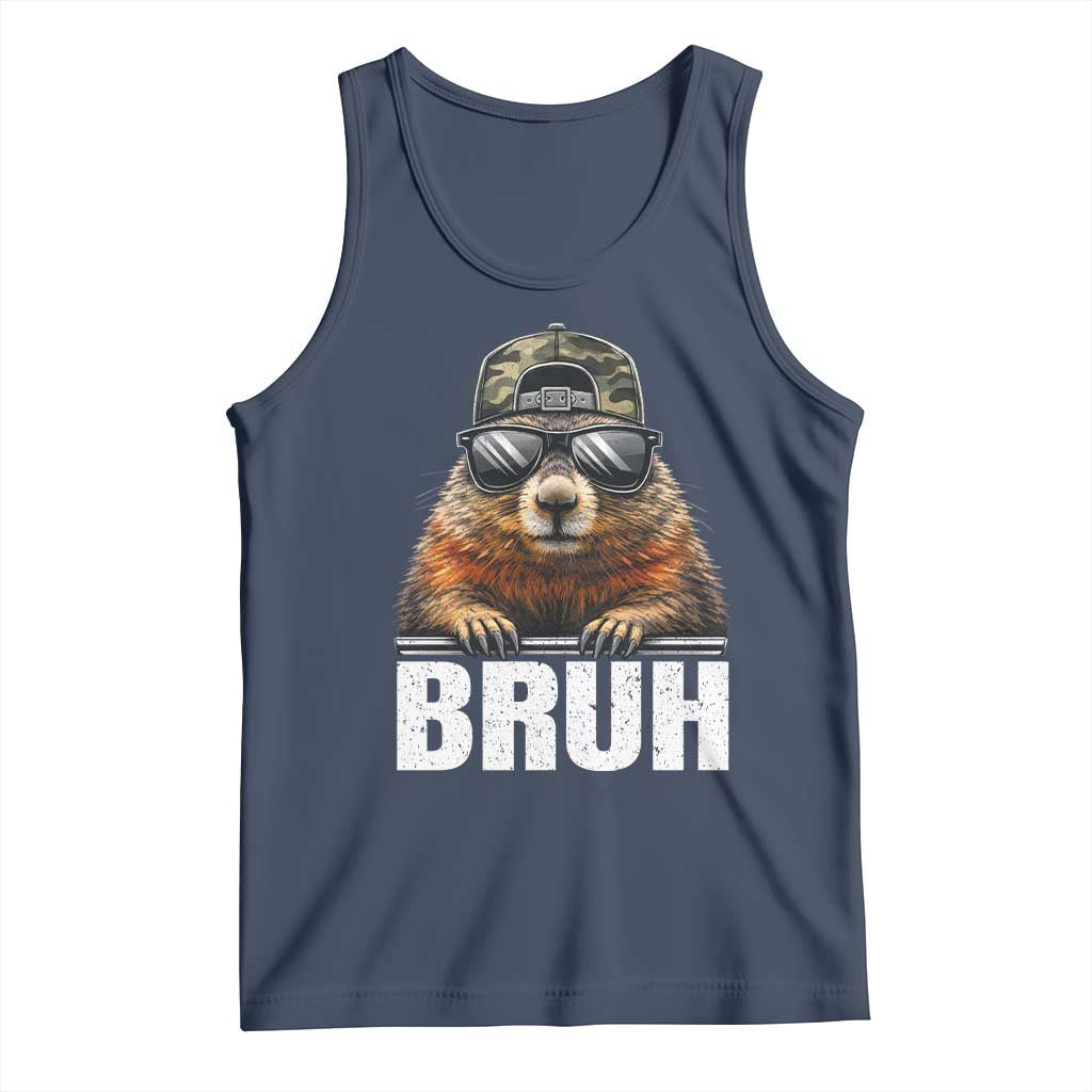 Bruh Groundhog Tank Top Funny Woodchuck Camo Hat Youth Teens Kids Slang TS10 Navy Print Your Wear