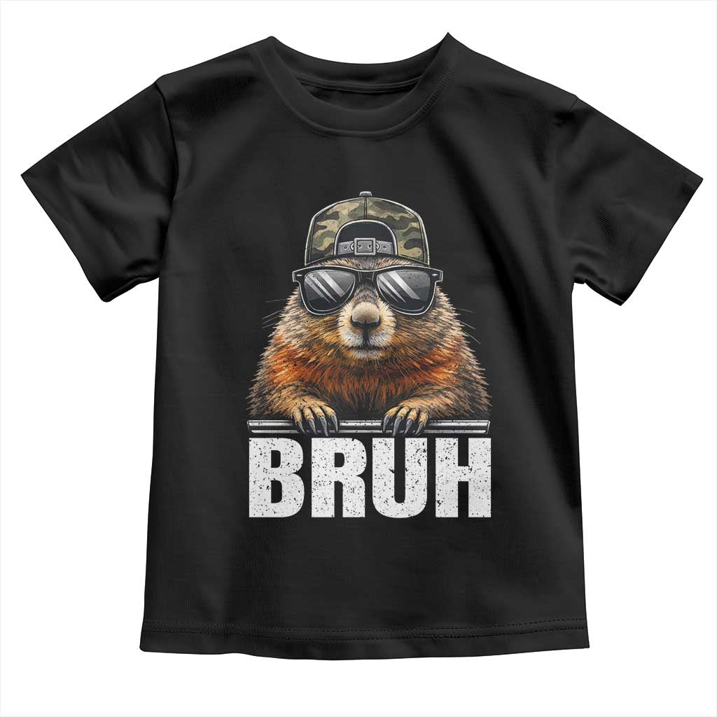 Bruh Groundhog Toddler T Shirt Funny Woodchuck Camo Hat Youth Teens Kids Slang TS10 Black Print Your Wear