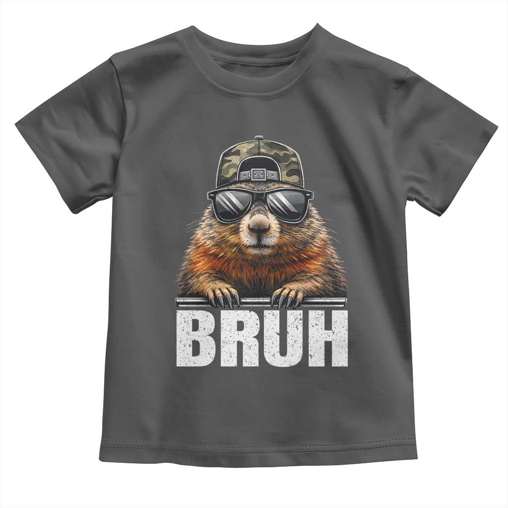 Bruh Groundhog Toddler T Shirt Funny Woodchuck Camo Hat Youth Teens Kids Slang TS10 Dark Heather Print Your Wear
