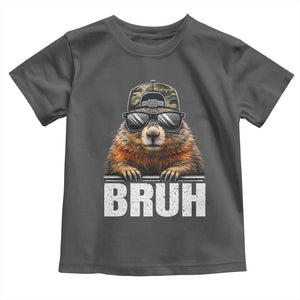 Bruh Groundhog Toddler T Shirt Funny Woodchuck Camo Hat Youth Teens Kids Slang TS10 Dark Heather Print Your Wear