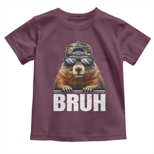 Bruh Groundhog Toddler T Shirt Funny Woodchuck Camo Hat Youth Teens Kids Slang TS10 Maroon Print Your Wear