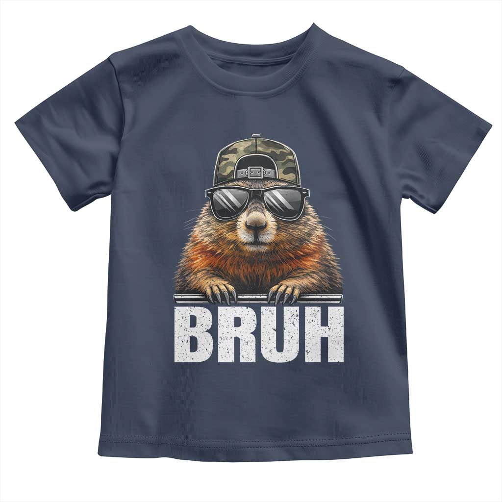 Bruh Groundhog Toddler T Shirt Funny Woodchuck Camo Hat Youth Teens Kids Slang TS10 Navy Print Your Wear