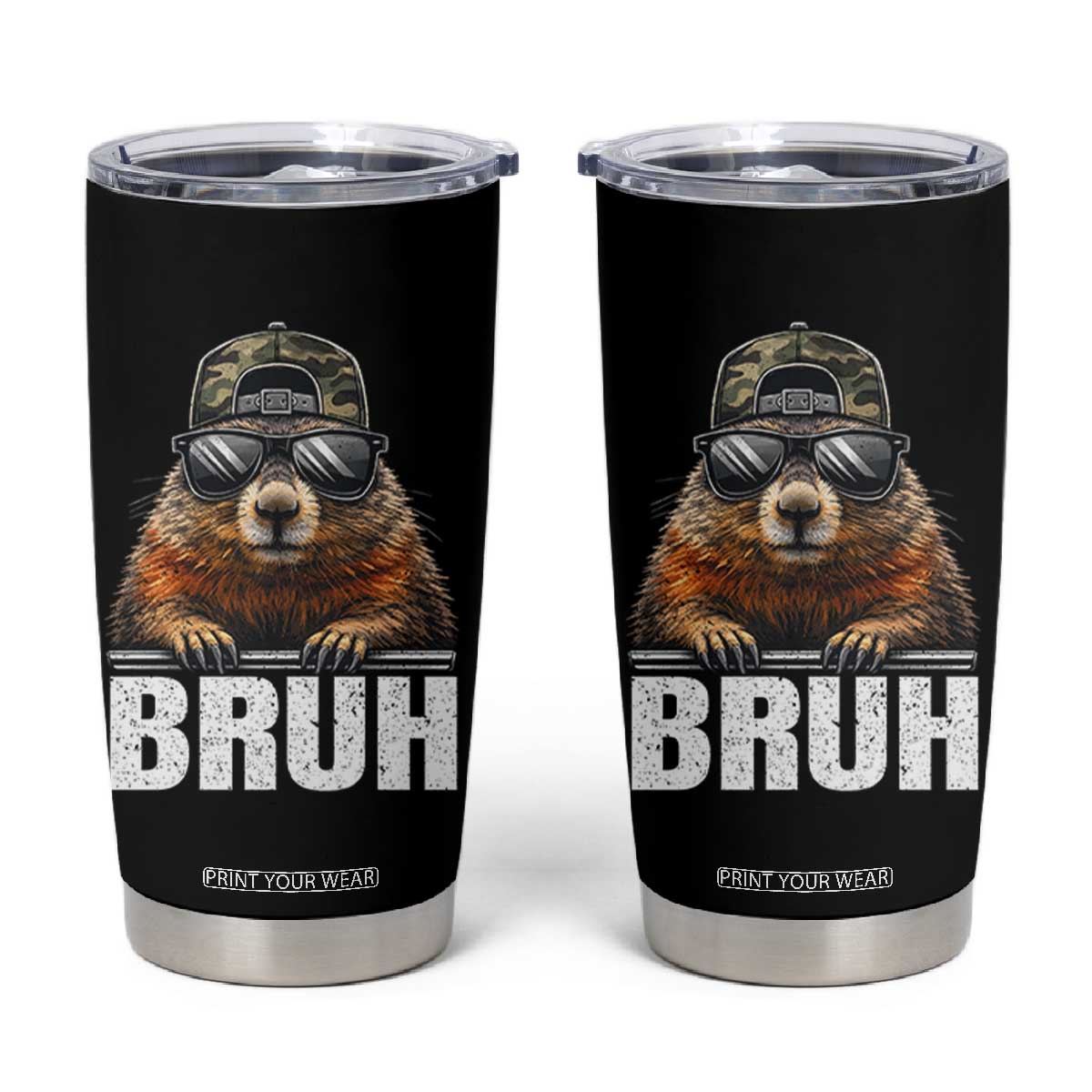 Bruh Groundhog Tumbler Cup Funny Woodchuck Camo Hat Youth Teens Kids Slang TS10 Black Print Your Wear