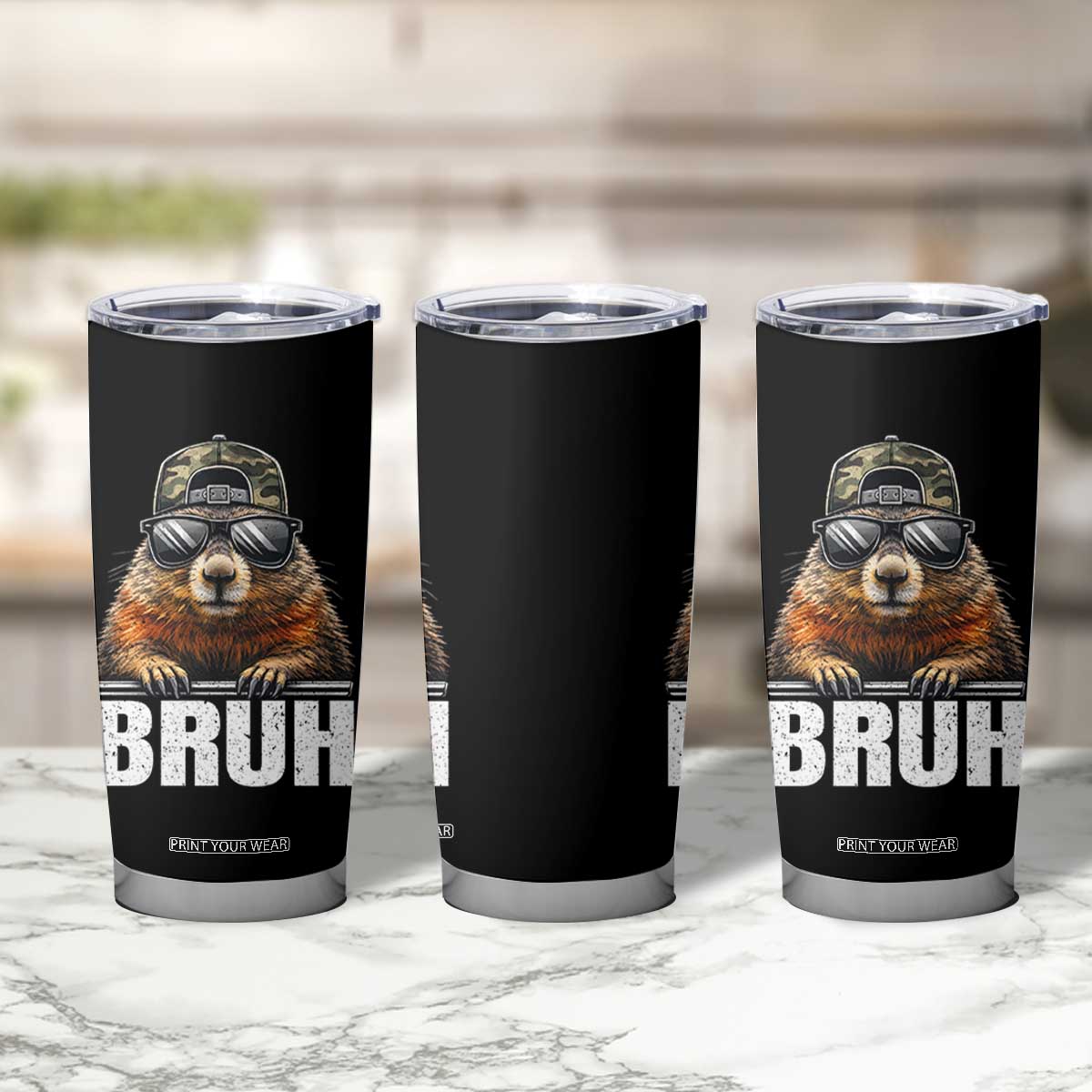 Bruh Groundhog Tumbler Cup Funny Woodchuck Camo Hat Youth Teens Kids Slang TS10 Print Your Wear