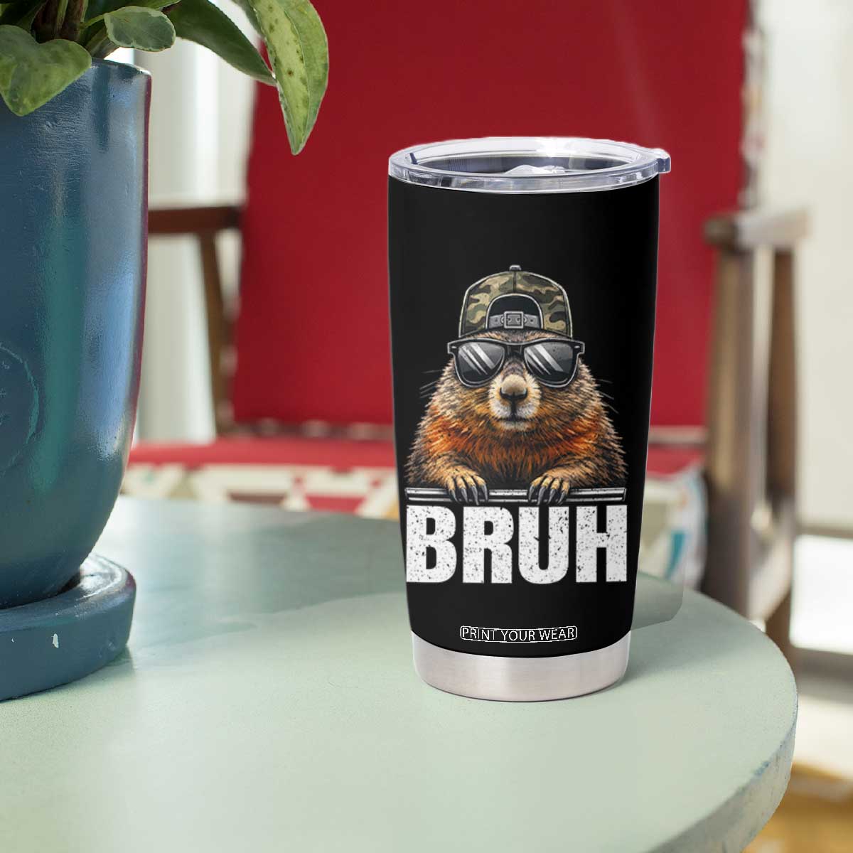 Bruh Groundhog Tumbler Cup Funny Woodchuck Camo Hat Youth Teens Kids Slang TS10 Print Your Wear