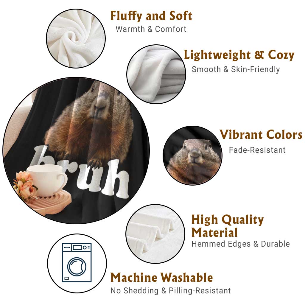 Bruh Groundhog Throw Blanket Funny Woodchuck Youth Teens Kids Slang TS10 Print Your Wear