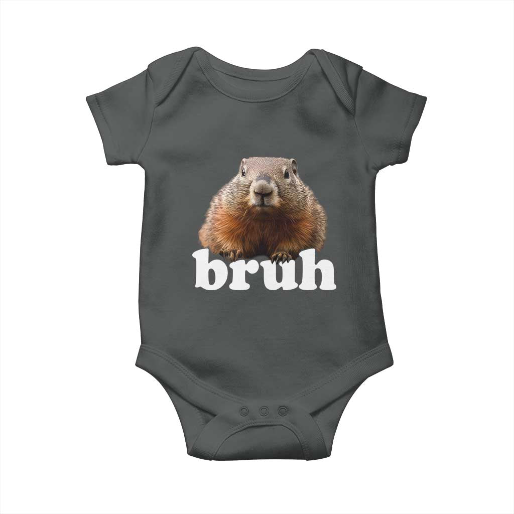 Bruh Groundhog Baby Onesie Funny Woodchuck Youth Teens Kids Slang TS10 Dark Heather Print Your Wear