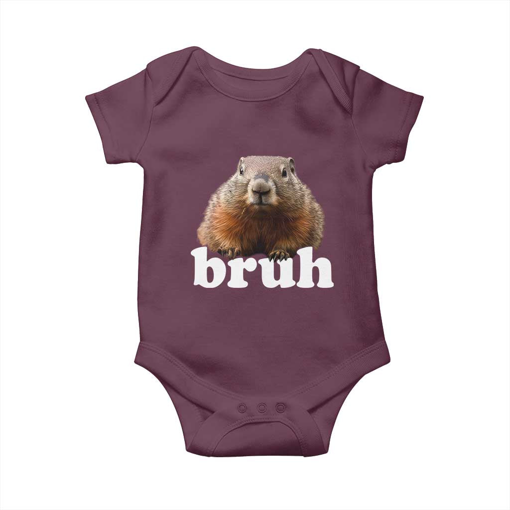 Bruh Groundhog Baby Onesie Funny Woodchuck Youth Teens Kids Slang TS10 Maroon Print Your Wear