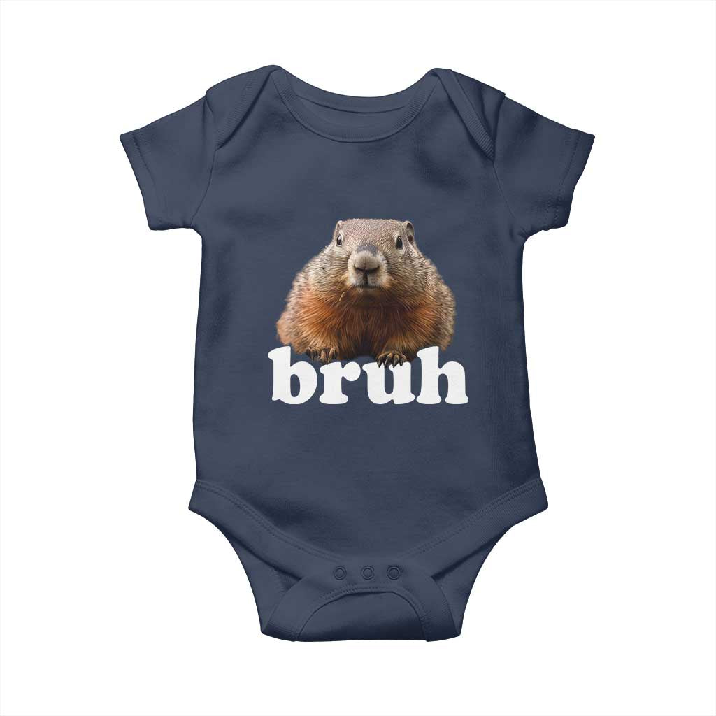 Bruh Groundhog Baby Onesie Funny Woodchuck Youth Teens Kids Slang TS10 Navy Print Your Wear