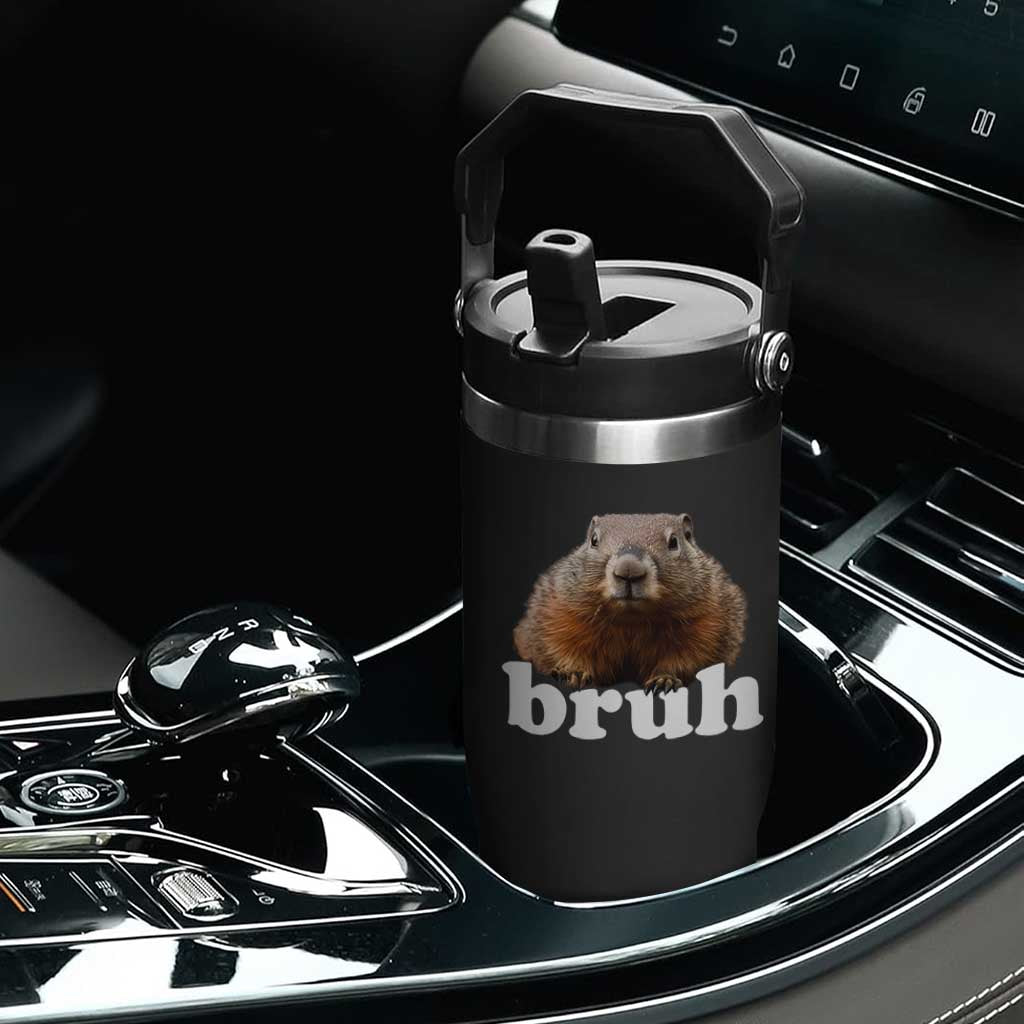 Bruh Groundhog Flip Straw Tumbler Funny Woodchuck Youth Teens Kids Slang TS10 Print Your Wear