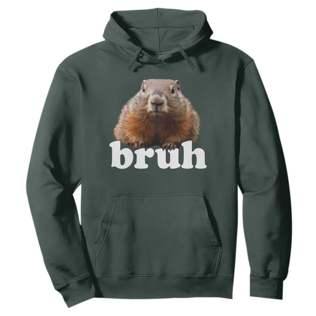 Bruh Groundhog Hoodie Funny Woodchuck Youth Teens Kids Slang TS10 Dark Forest Green Print Your Wear